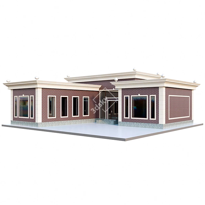 English Style Flat Roof House 3D model image 4