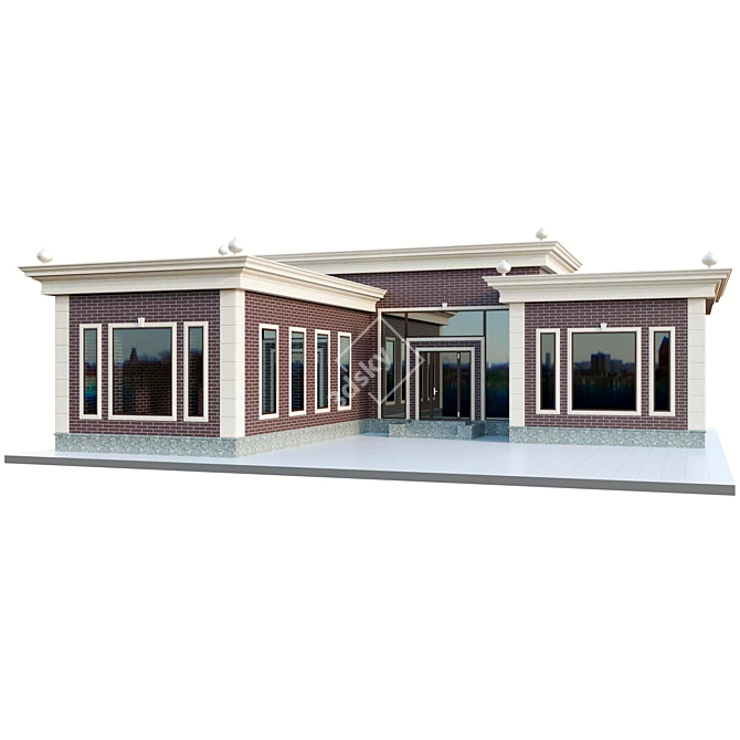 English Style Flat Roof House 3D model image 5