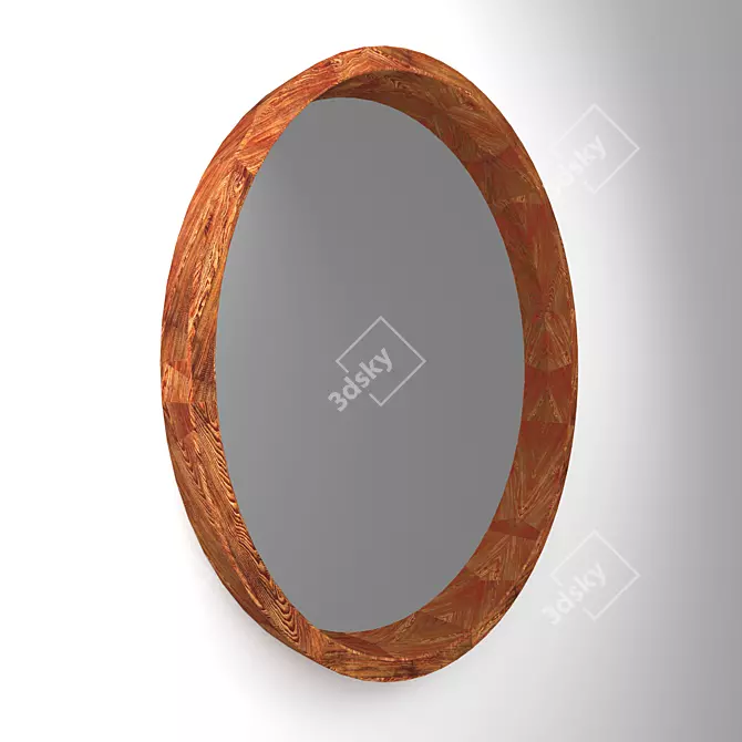 Sleek Ash Wood Round Mirror 3D model image 2