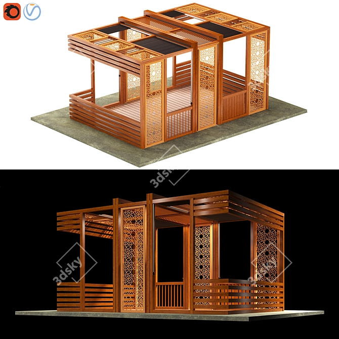 Rustic Wood Awning 330x600x400 3D model image 1