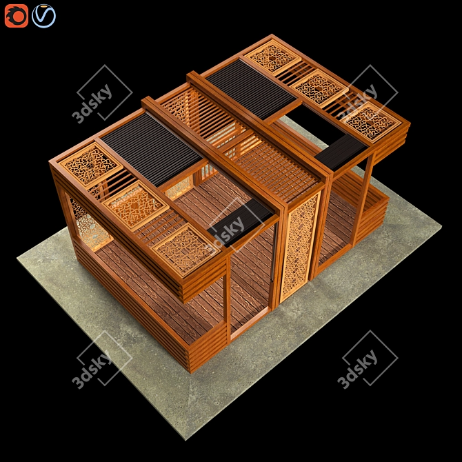 Rustic Wood Awning 330x600x400 3D model image 3