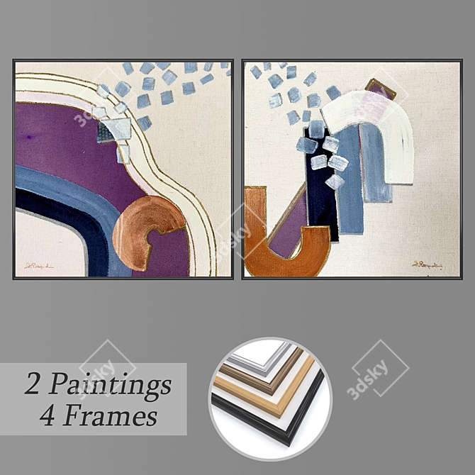 Dynamic Dual: Wall Paintings Set 3D model image 1