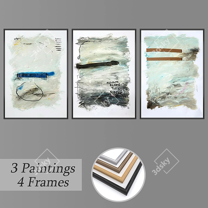 Mixed Media Wall Art Set with Frame Options 3D model image 1