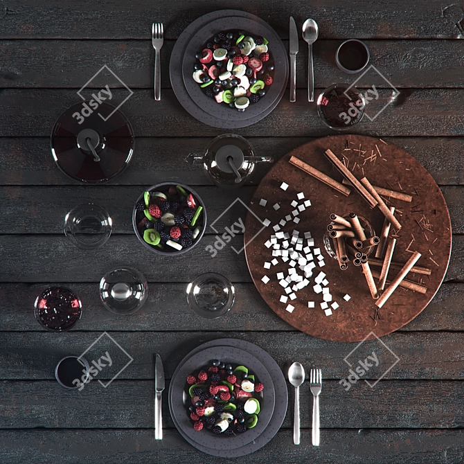 Elegant Black Table Setting 3D model image 2