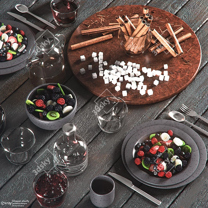 Elegant Black Table Setting 3D model image 7