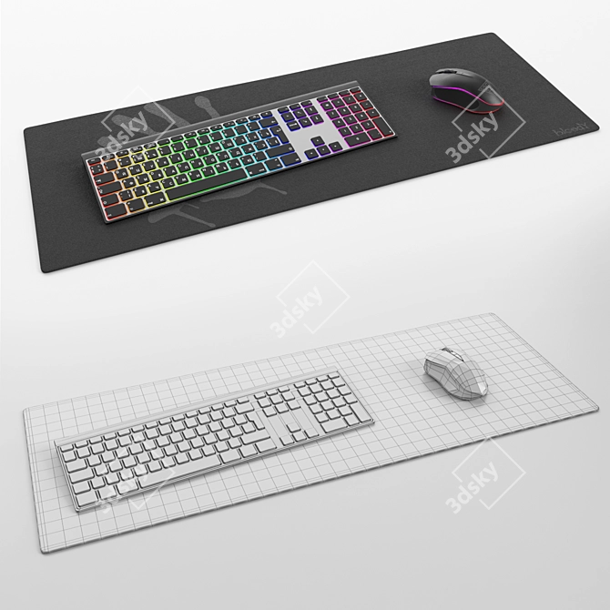 Vibrant Tech Combo: Keyboard, Mouse & Mouse Pad 3D model image 3