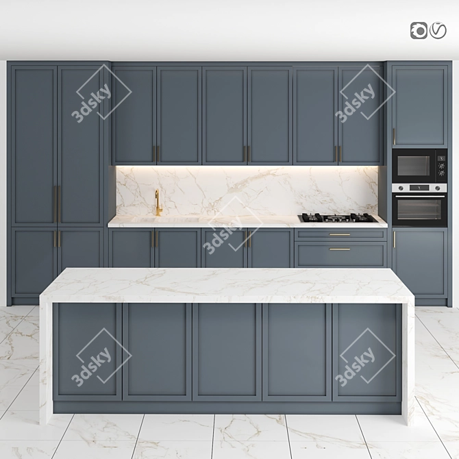 Modern Island Kitchen: Customizable, High-quality Render-Ready Models 3D model image 1