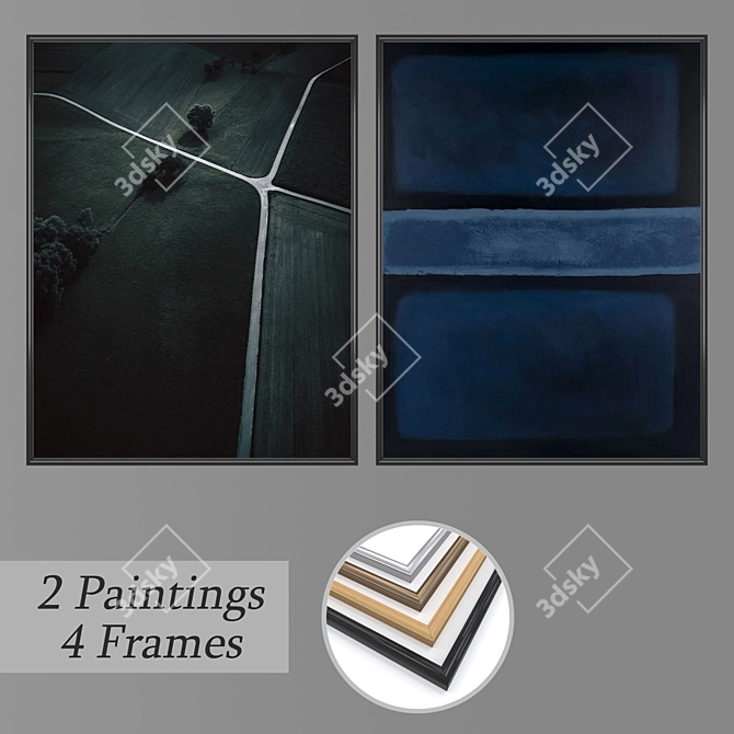 Elegant Wall Art Set with Frame Options 3D model image 1