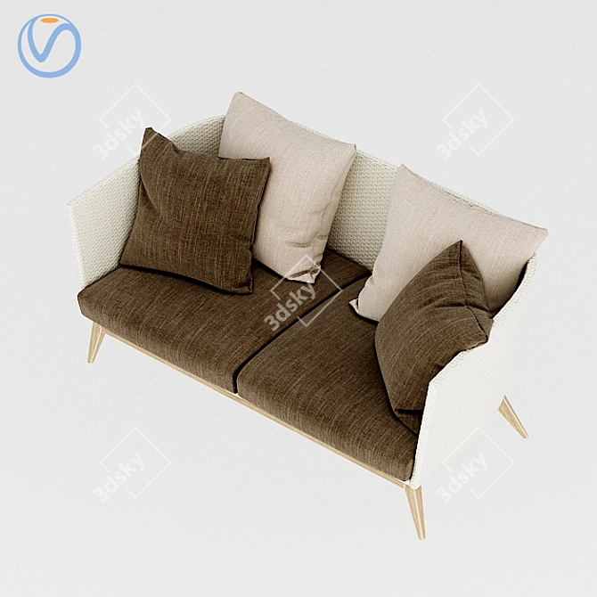 Modern Double Sofa with Cushion Texture 3D model image 4