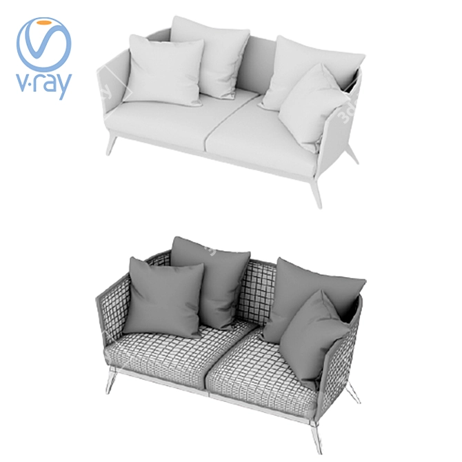 Modern Double Sofa with Cushion Texture 3D model image 8