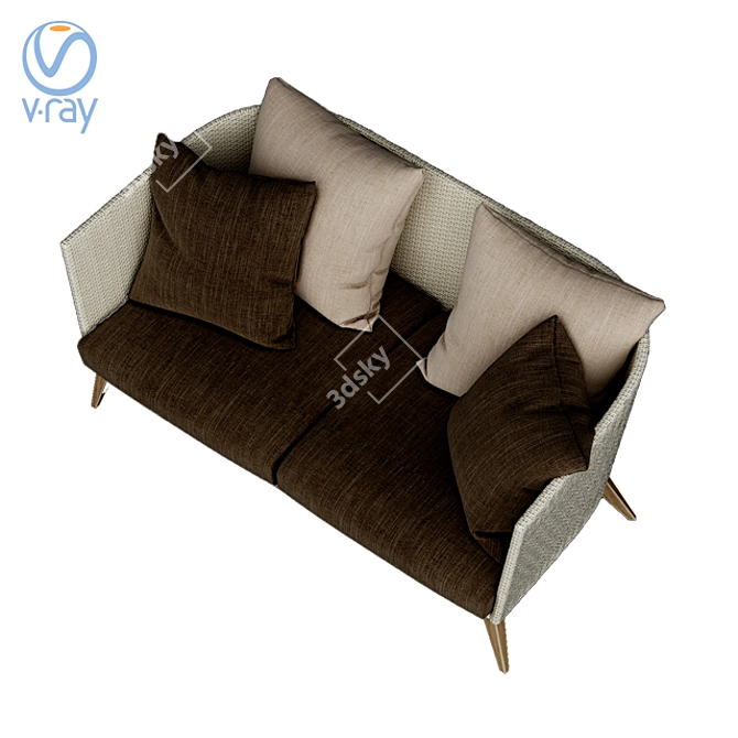 Modern Double Sofa with Cushion Texture 3D model image 1