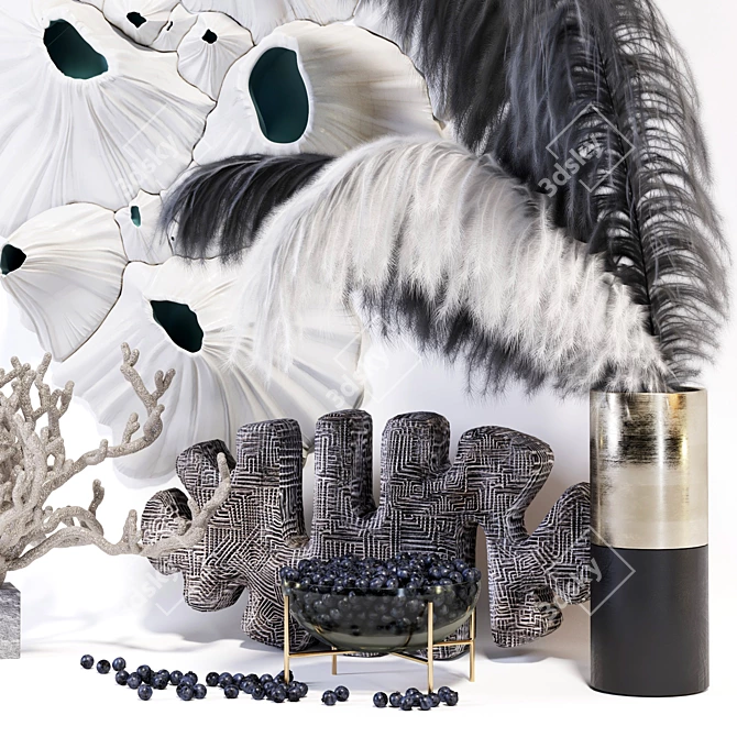 Elegant Feather Decor Set 3D model image 2