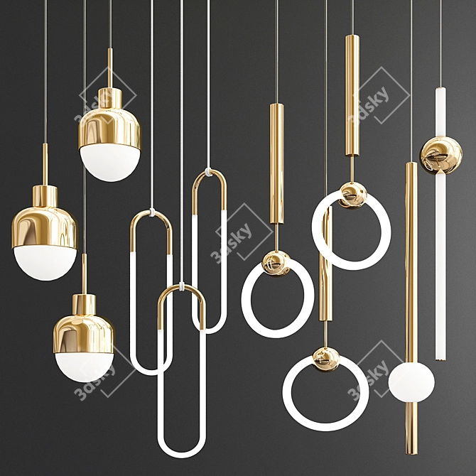 Elegant Quadruple Pendant Lights 3D model image 1