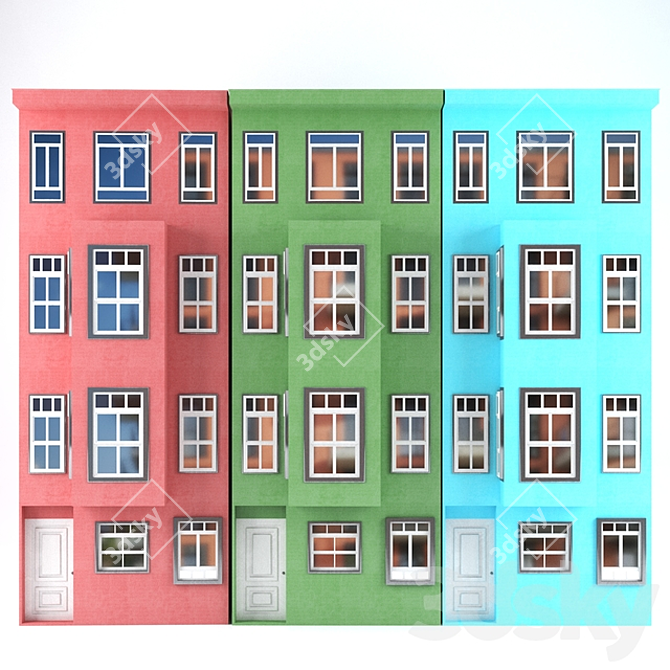 Vibrant Cityscape: Colorful Buildings 3D model image 1