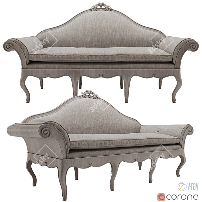 Elegant Venetian Carved Sofa 3D model image 1