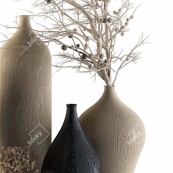 Elegant Vase Set with Branch 3D model image 2