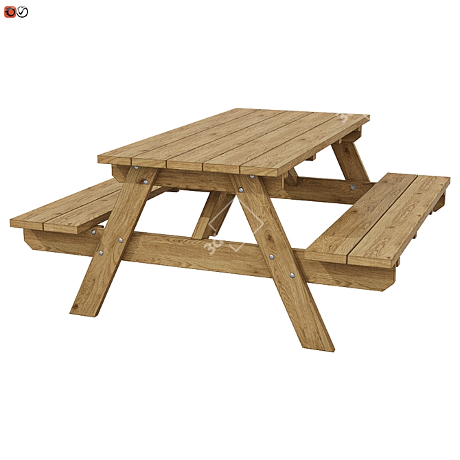 Wooden Garden Bench-Table: Perfect Outdoor Seating 3D model image 1