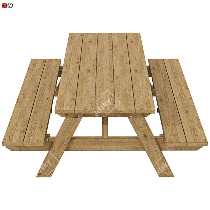 Wooden Garden Bench-Table: Perfect Outdoor Seating 3D model image 2