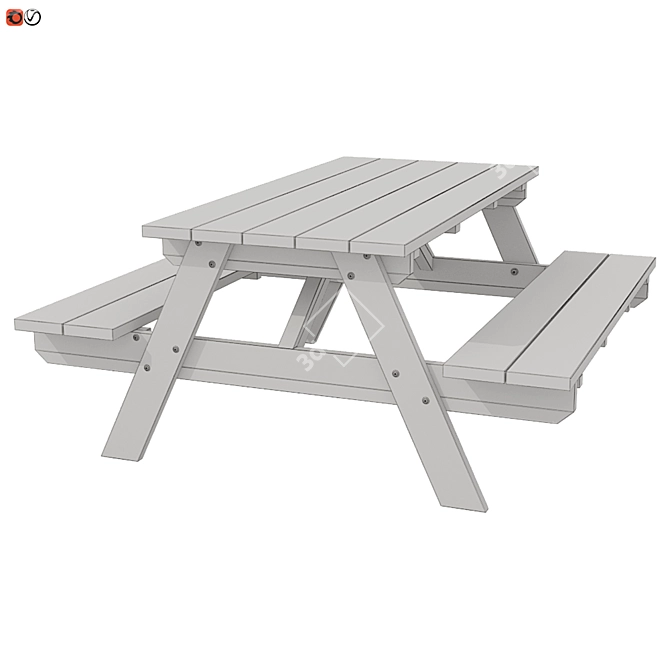 Wooden Garden Bench-Table: Perfect Outdoor Seating 3D model image 3