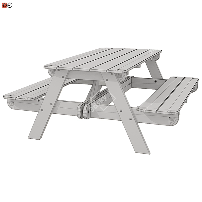 Garden Bench Table Combo 3D model image 3