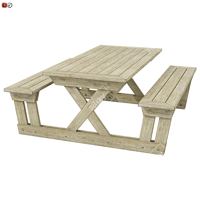 Wooden Garden Bench-Table 3D model image 1