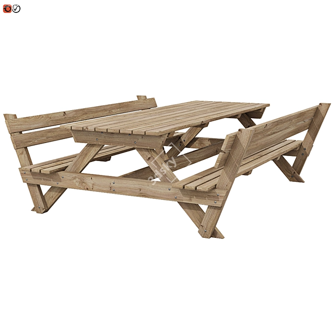 Wooden Garden Bench-Table Set 3D model image 1