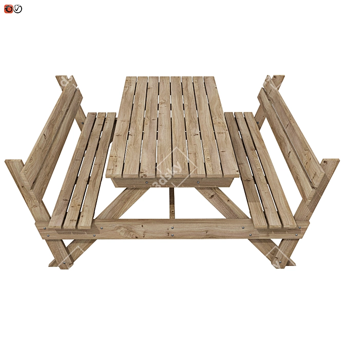 Wooden Garden Bench-Table Set 3D model image 2