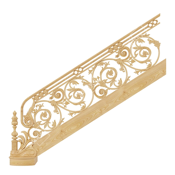 Classic Wood Carved Stair Railing 3D model image 2