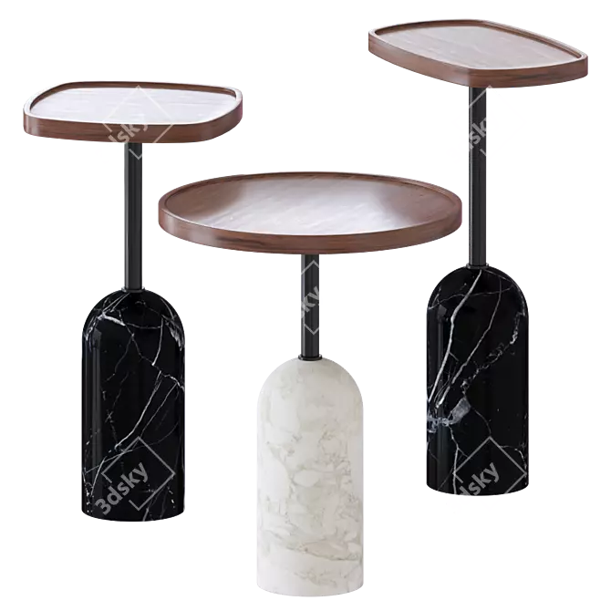 Ekero Marble and Walnut Side Table 3D model image 1