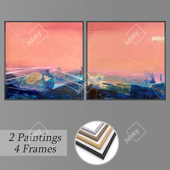 Modern Art Paintings Set 3D model image 1