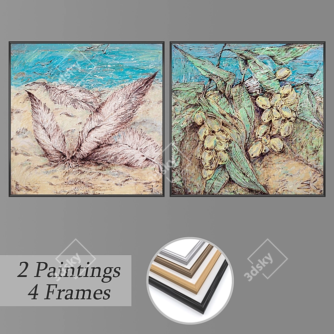 Elegant Wall Painting Set 3D model image 1