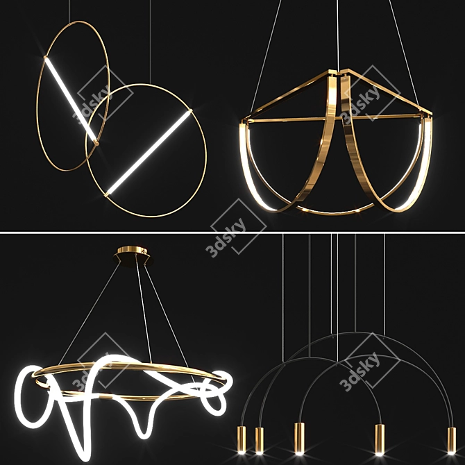 Elegant LED Tube Chandelier 3D model image 1