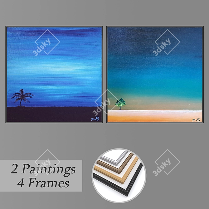 Artistic Wall Paintings Set 3D model image 1