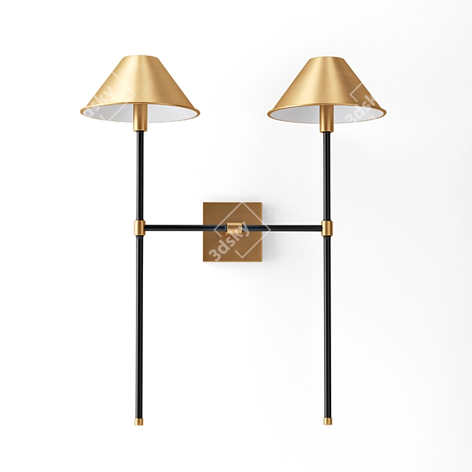 Minimalist Brass and Steel Sconce 3D model image 2