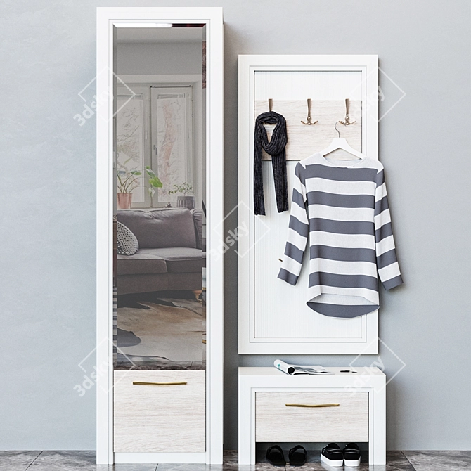 Olivia Entryway Set: Shoe Cabinet, Wall-mounted Coat Rack & Wardrobe 3D model image 1