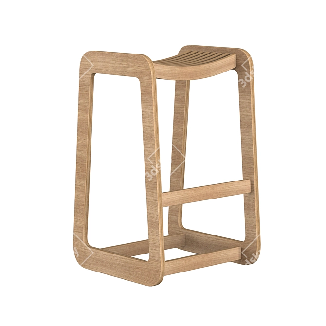 Modern Slatted D-Bar Stool 3D model image 4