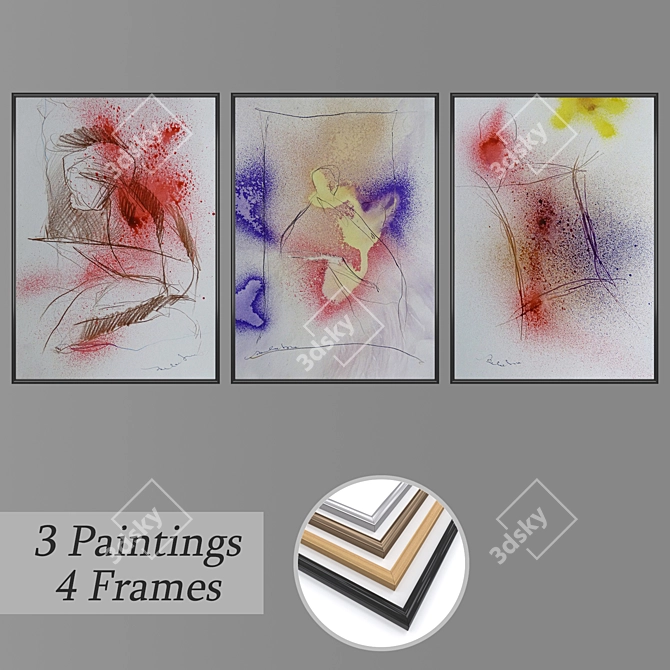 3-Piece Wall Art Set with Multiple Frames 3D model image 1