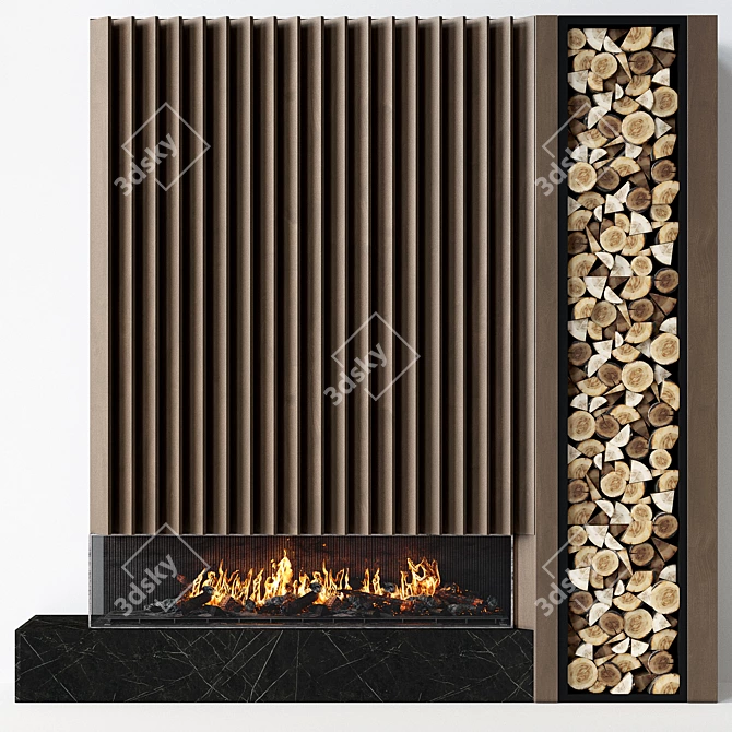 Modern 55" Fireplace with Wood Storage 3D model image 1