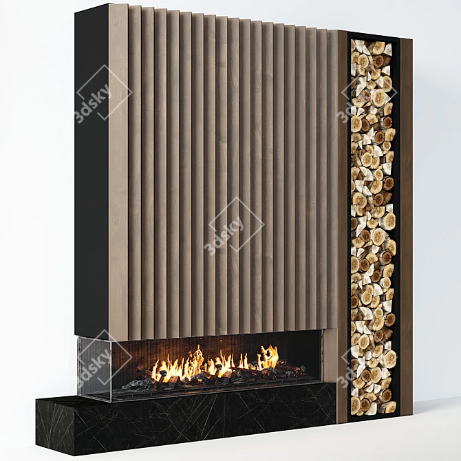 Modern 55" Fireplace with Wood Storage 3D model image 2