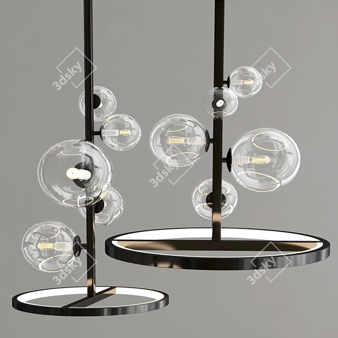 Modern Black Metal and Glass Pendant Light 3D model image 1