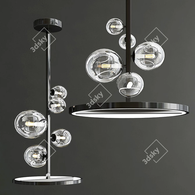 Modern Black Metal and Glass Pendant Light 3D model image 2