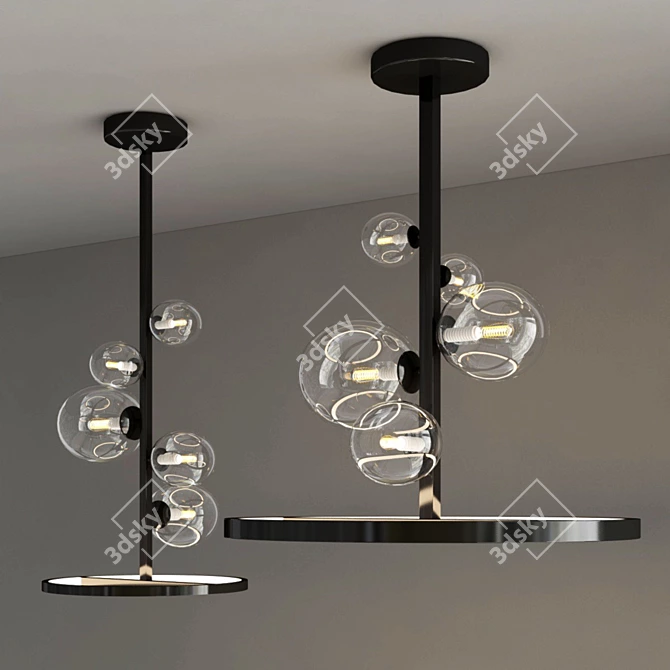 Modern Black Metal and Glass Pendant Light 3D model image 3