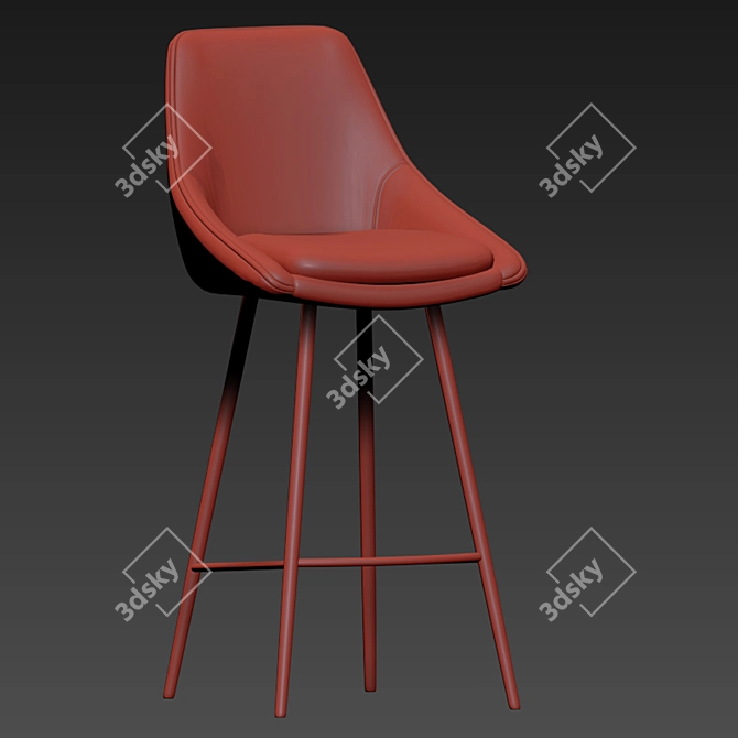 Luxurious Velvet Bar Stool 3D model image 3