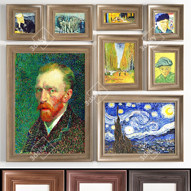Van Gogh Wood Frame Art 3D model image 1