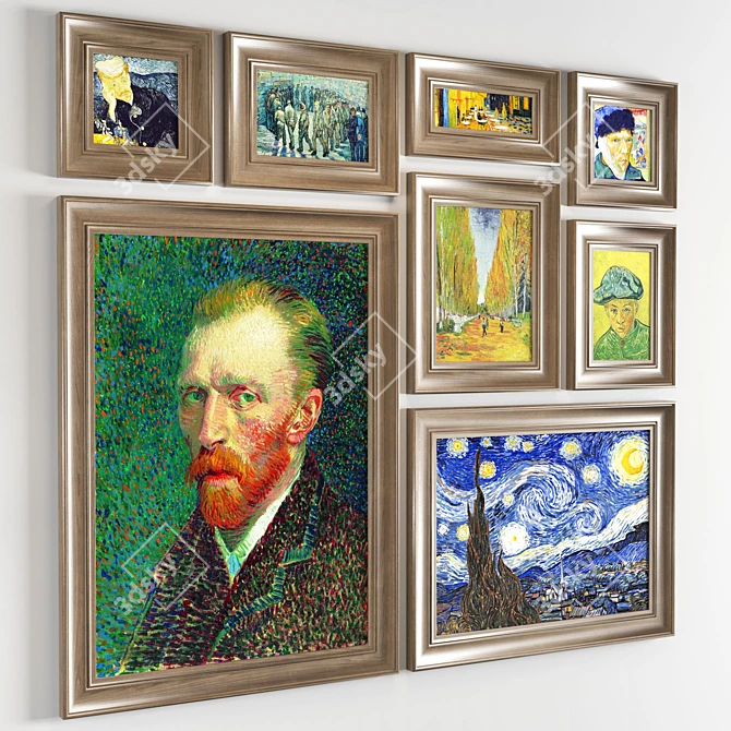 Van Gogh Wood Frame Art 3D model image 2