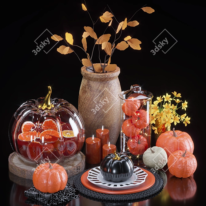 Autumn Harvest: Set of 8 Decorative Pumpkin Decor 3D model image 1