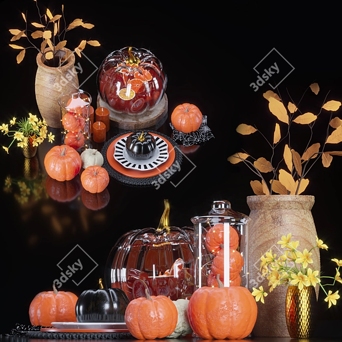 Autumn Harvest: Set of 8 Decorative Pumpkin Decor 3D model image 2