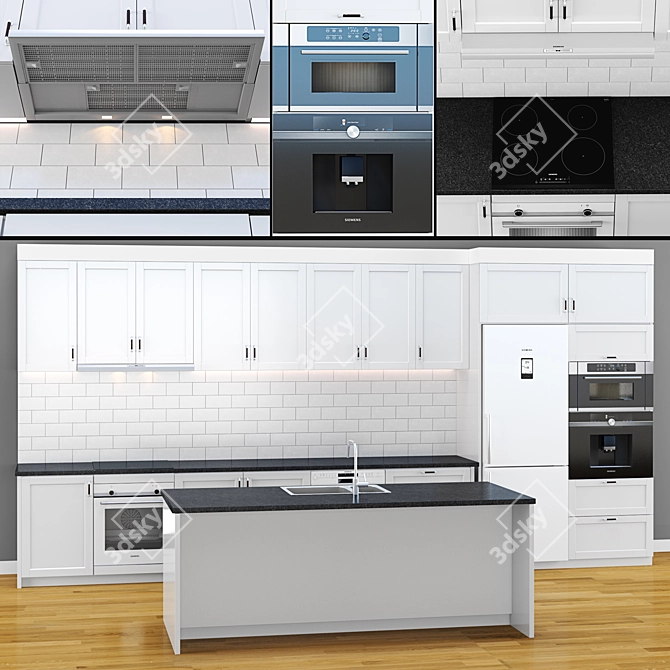 Modern Kitchen 2: Lerhyttan Door, Hillesjön Sink, Coffee Machine, Microwave, Hood, Fridge 3D model image 1