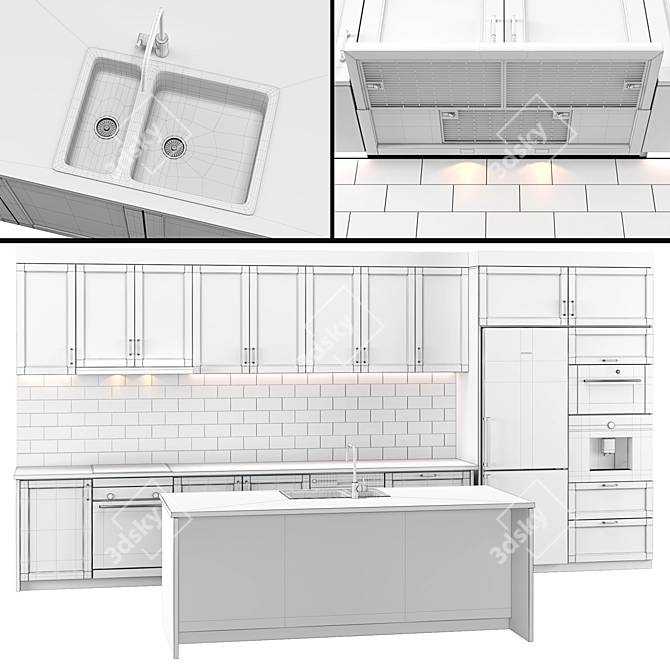 Modern Kitchen 2: Lerhyttan Door, Hillesjön Sink, Coffee Machine, Microwave, Hood, Fridge 3D model image 5