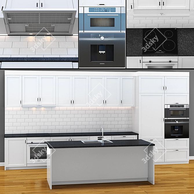 Modern Kitchen 2: Lerhyttan Door, Hillesjön Sink, Coffee Machine, Microwave, Hood, Fridge 3D model image 6